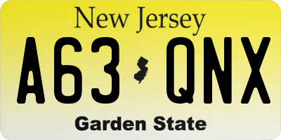 NJ license plate A63QNX