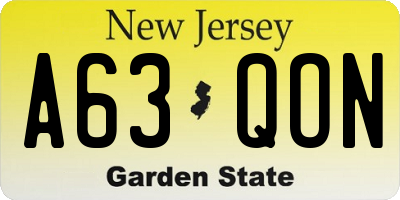 NJ license plate A63QON