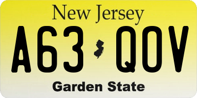NJ license plate A63QOV