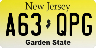 NJ license plate A63QPG