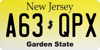 NJ license plate A63QPX