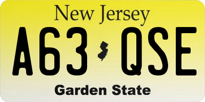 NJ license plate A63QSE