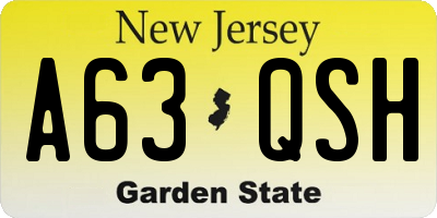 NJ license plate A63QSH
