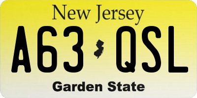 NJ license plate A63QSL