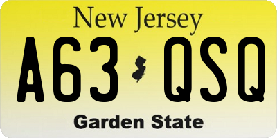 NJ license plate A63QSQ