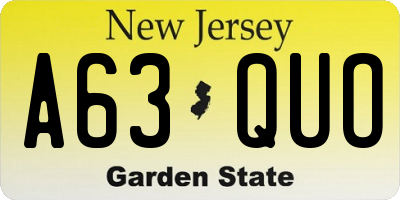 NJ license plate A63QUO