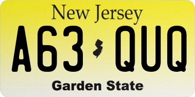 NJ license plate A63QUQ