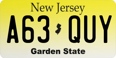 NJ license plate A63QUY
