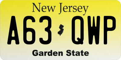 NJ license plate A63QWP