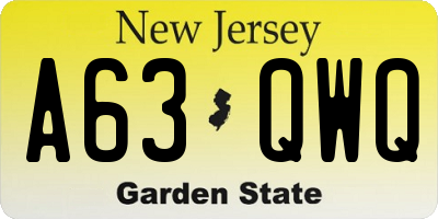 NJ license plate A63QWQ
