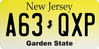 NJ license plate A63QXP