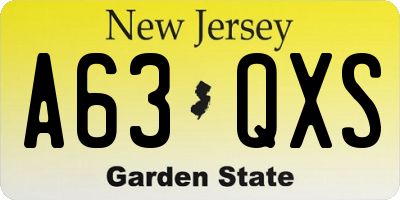 NJ license plate A63QXS