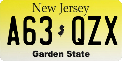 NJ license plate A63QZX