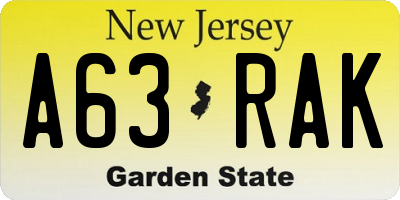 NJ license plate A63RAK