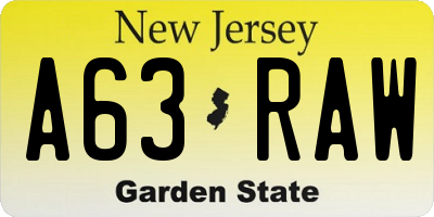 NJ license plate A63RAW
