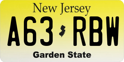 NJ license plate A63RBW