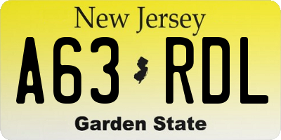 NJ license plate A63RDL