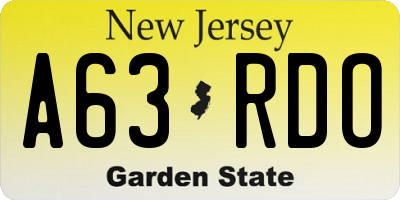 NJ license plate A63RDO