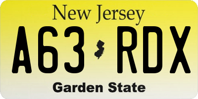 NJ license plate A63RDX