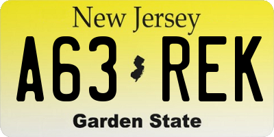 NJ license plate A63REK