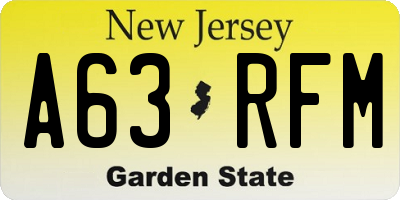 NJ license plate A63RFM
