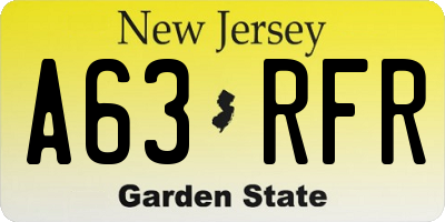 NJ license plate A63RFR