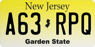 NJ license plate A63RPQ