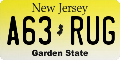 NJ license plate A63RUG