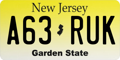 NJ license plate A63RUK