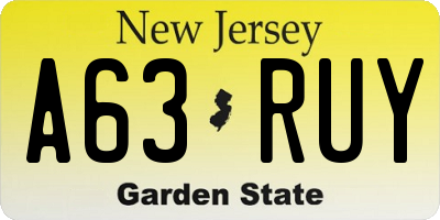 NJ license plate A63RUY