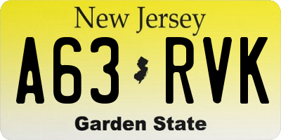 NJ license plate A63RVK
