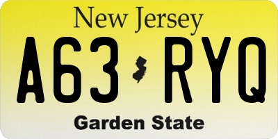NJ license plate A63RYQ