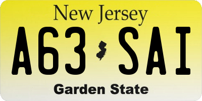 NJ license plate A63SAI