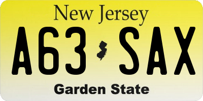 NJ license plate A63SAX