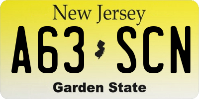 NJ license plate A63SCN
