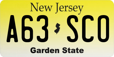 NJ license plate A63SCO