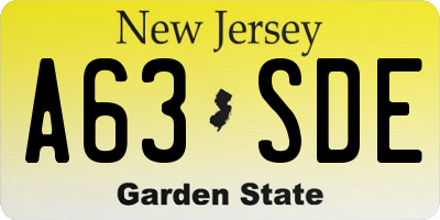NJ license plate A63SDE