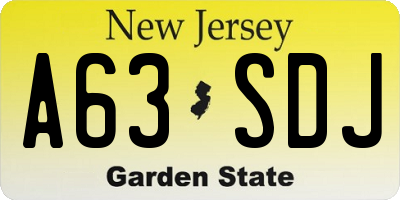 NJ license plate A63SDJ