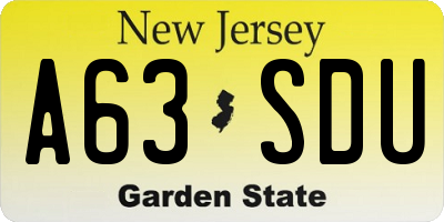 NJ license plate A63SDU