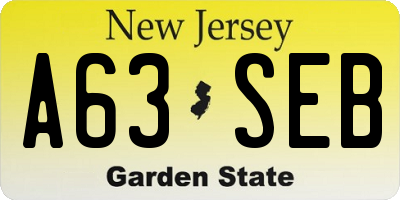 NJ license plate A63SEB