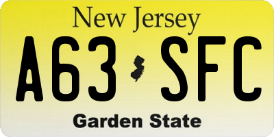 NJ license plate A63SFC