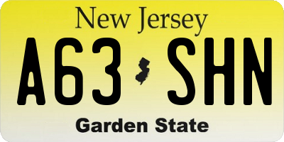 NJ license plate A63SHN