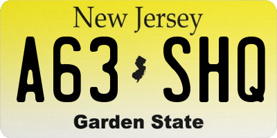 NJ license plate A63SHQ