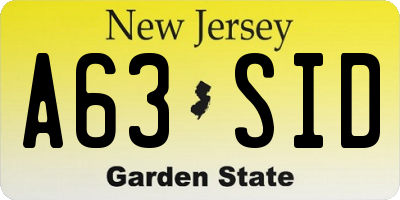 NJ license plate A63SID