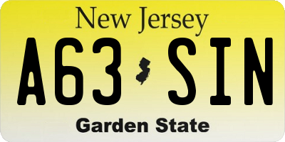 NJ license plate A63SIN