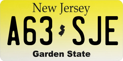 NJ license plate A63SJE