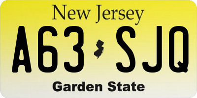NJ license plate A63SJQ