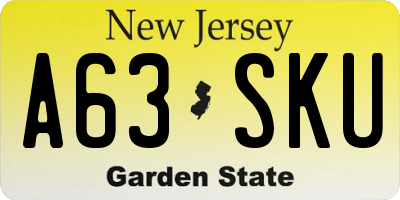 NJ license plate A63SKU