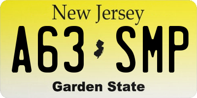 NJ license plate A63SMP