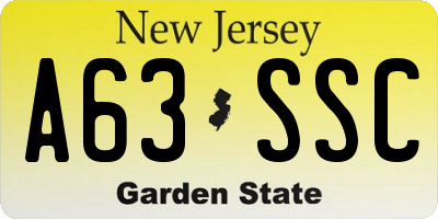 NJ license plate A63SSC